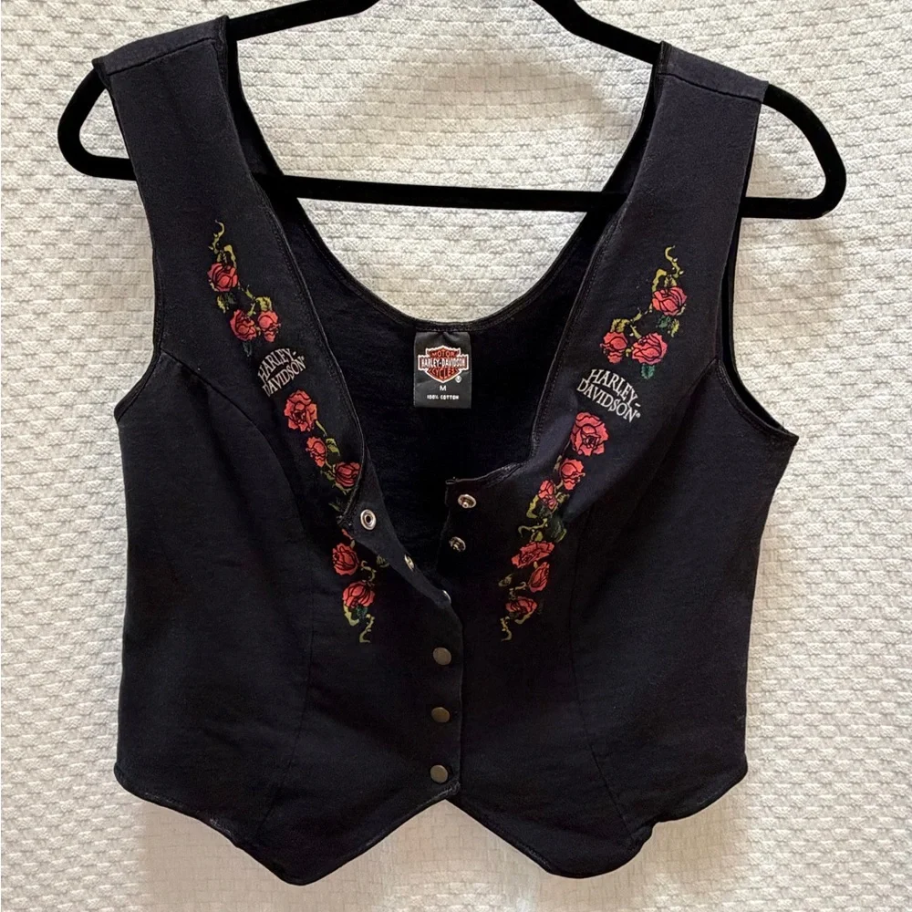 Harley-Davidson Vintage Women's Black Floral Button-Up Vest - Picture 4 of 4